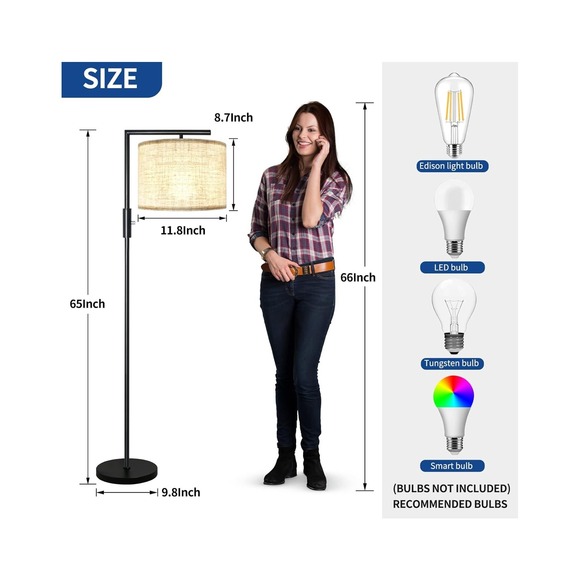 Modern Floor Lamp with Adjustable Brightness & Rotating Shade, Black Finish - Picture 5 of 5